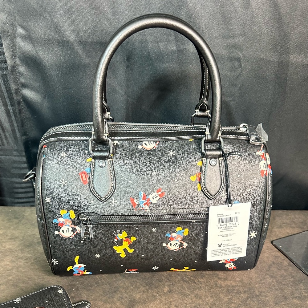 COACH Disney X Coach Rowan Satchel With Holiday Print Black and wallet 🥳 - Picture 7 of 15